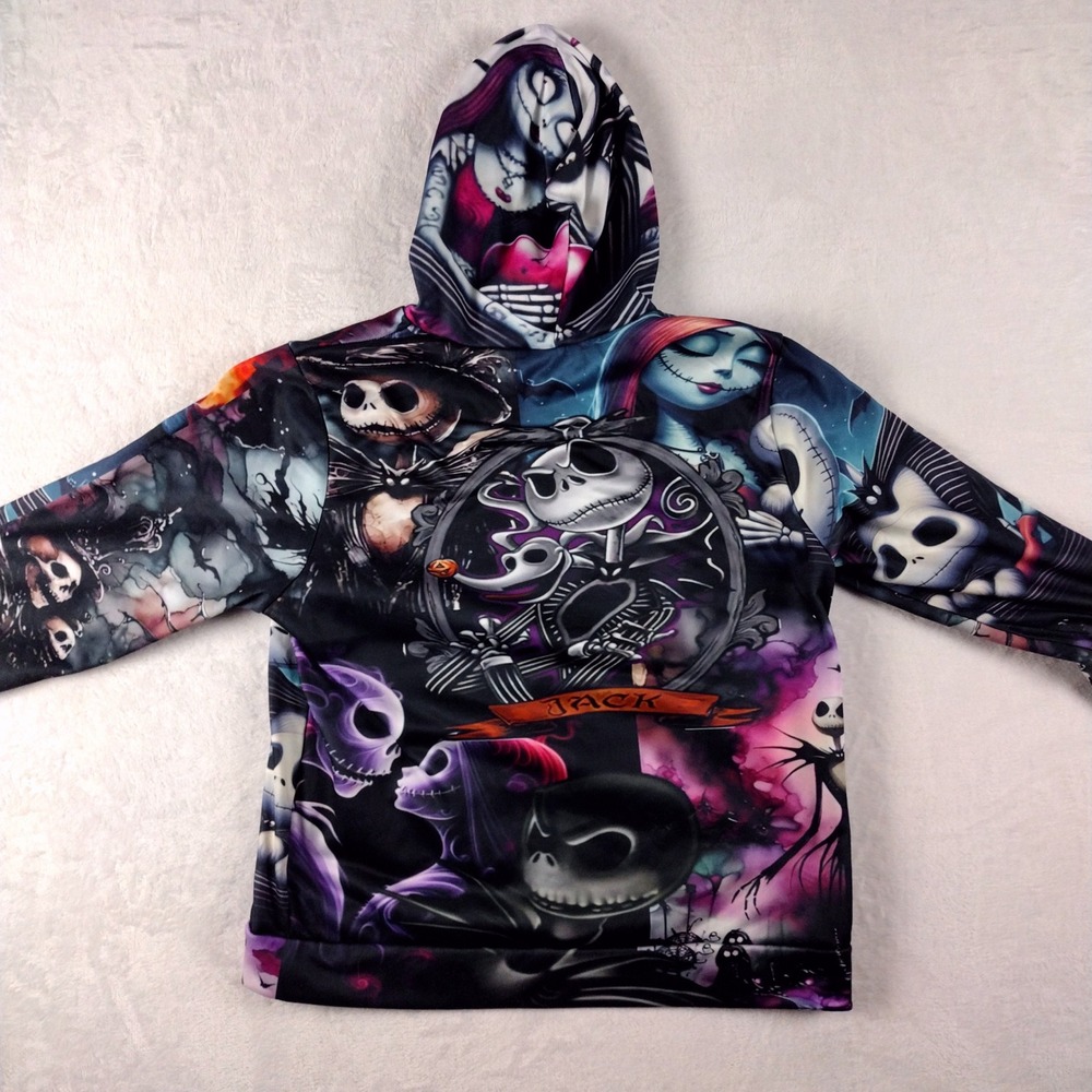 Nightmare Before Christmas Jack & Sally All Over Print Hoodie XL Purple Black - Picture 6 of 6